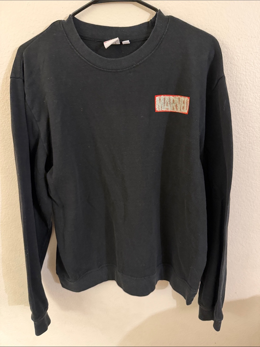 Marvel Black Crewneck Sweatshirt with Red Logo Patch